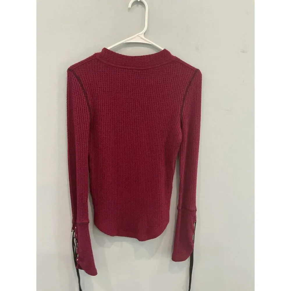 Free People Mountaineer Cuff Thermal Waffle Knit Top S Western Festival‎ Pirate